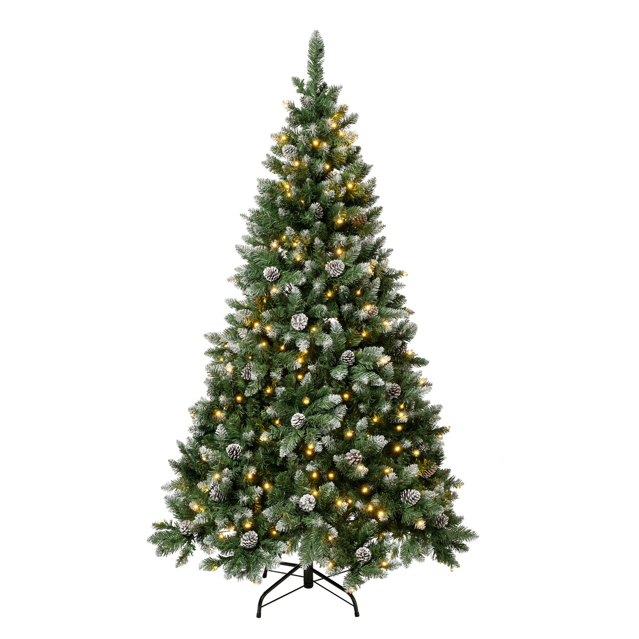 National Tree Company Pre-Lit Artificial Christmas Tree, Green, Oakley Hills Snow, Pine Cones, 250 Warm White LED Lights, Includes Stand, 6 Feet